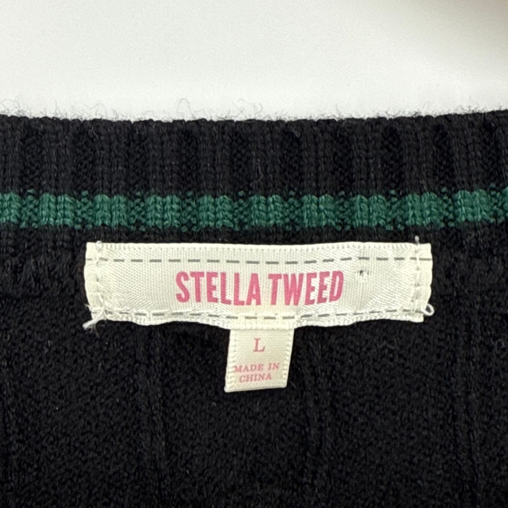 Stella Tweed Cable Knit Boston Pullover Sweater Large Black Green Collegiate MA - Picture 4 of 9